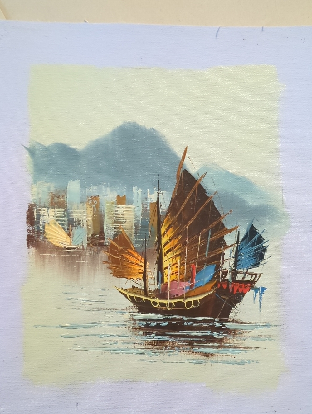 Vintage Oil Painting - Colorful Junk Boat